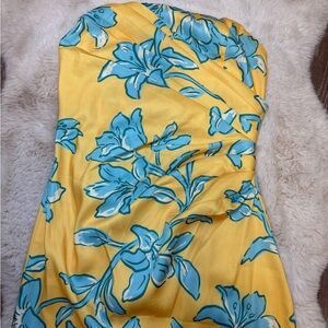Peppermayo Strapless Yellow and Blue Floral Dress